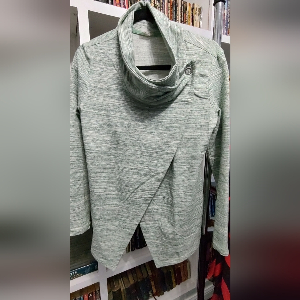Cozy Heathered Green Cowl Neck Sweater